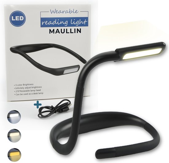 Maullin Neklamp - Leeslampje voor Boek - Nekleeslamp - Neklamp voor in Bed - Neklampje voor Haakwerk - Boeklampje & Nekleeslamp - Oplaadbaar - Flexibel - Zwart