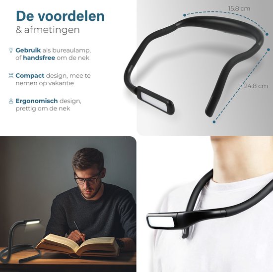 Maullin Neklamp - Leeslampje voor Boek & Haakwerk - Oplaadbaar - Flexibel - Zwart — afbeelding 3