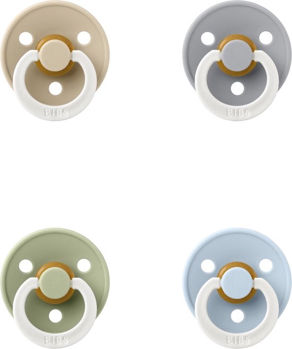 Goedkoopste Bibs fopspeen 6-18 maand set 4 stuks Glow,Sage, Glow Cloud, Vanilla Glow en Glow Baby Blue maat 2
