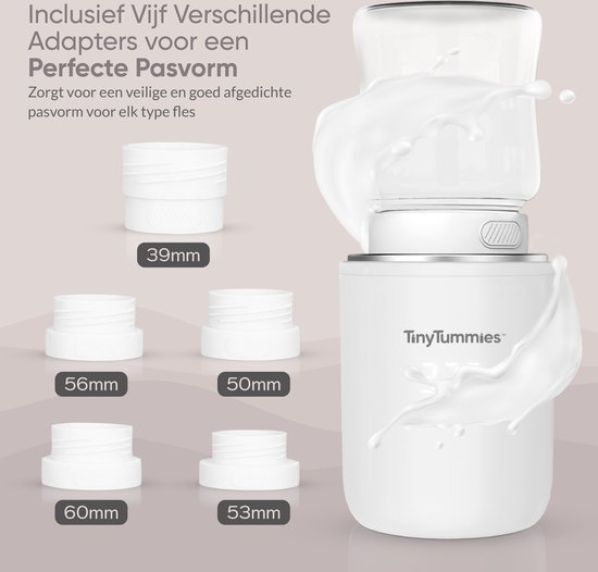 TinyTummies® Flessenwarmer Pro 2026 – Flessenwarmer Onderweg - Draagbare Flessenwarmer - Flesverwarmer - Snel en Veilig Opwarmen – Flessenwarmers – 4 Temperatuurniveaus - Flessenwarmer Draadloos – USB Oplaadbaar – Incl. 5 Adapters - 13.200 mAh - Wit — afbeelding 2