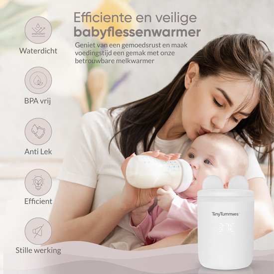 TinyTummies® Flessenwarmer Pro 2026 – Flessenwarmer Onderweg - Draagbare Flessenwarmer - Flesverwarmer - Snel en Veilig Opwarmen – Flessenwarmers – 4 Temperatuurniveaus - Flessenwarmer Draadloos – USB Oplaadbaar – Incl. 5 Adapters - 13.200 mAh - Wit — afbeelding 5