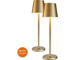 Goliving Tafellamp Oplaadbaar – 2 Stuks - Draadloos en dimbaar – Moderne touch lamp – Industrieel - Nachtlamp Slaapkamer & Woonkamer – 38cm – Goud