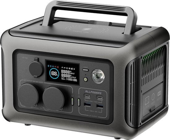 Draagbare generator - 1200 W - 2 x 600W - Powerstation - Krachtcentrale - 9 apparaten tegelijk - Outdoor generator - Snel laden - Zonne-energie