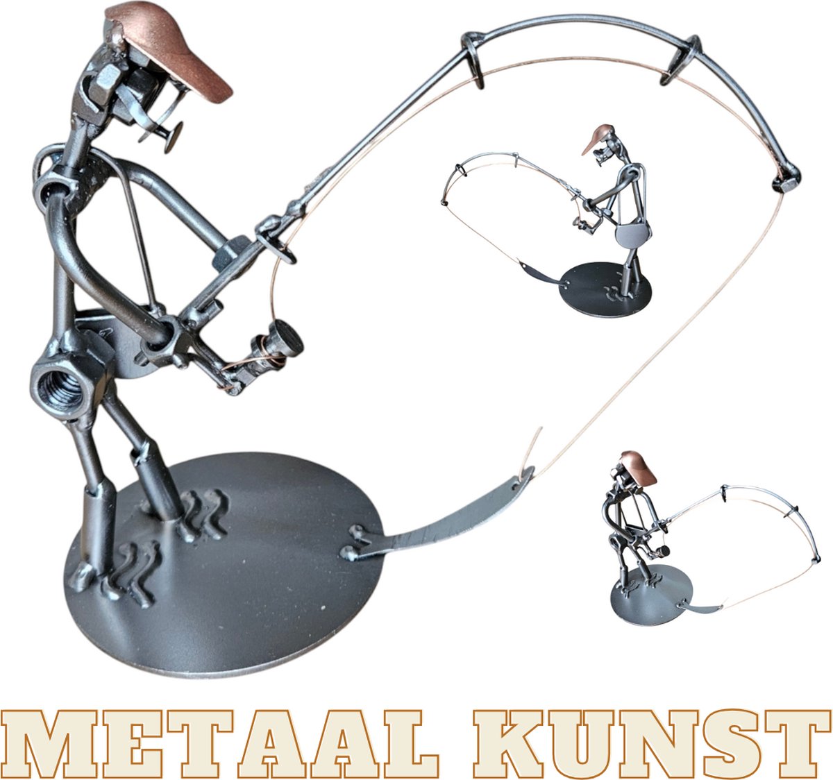 Visser-metaal kunst-metaal beeld-vis-angler-vissen-natuur-het best cadeau-uniek-verjaardag-sinterklas gift-geschenk