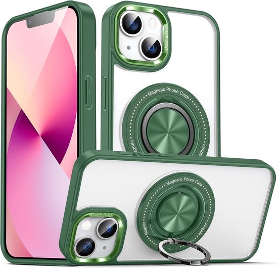 Étui Magsafe adapté à l'étui iPhone 14 Transparent Vert - Avec support à Ring Support de téléphone iPhone 14