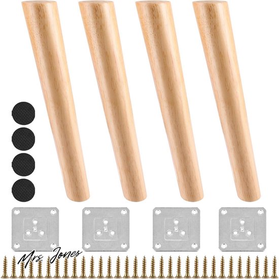 Luabue 4 stuks 6 cm poten voor meubeldelen van massief hout, conisch, reservepoten voor bank, bed, tafel, fauteuil, kast