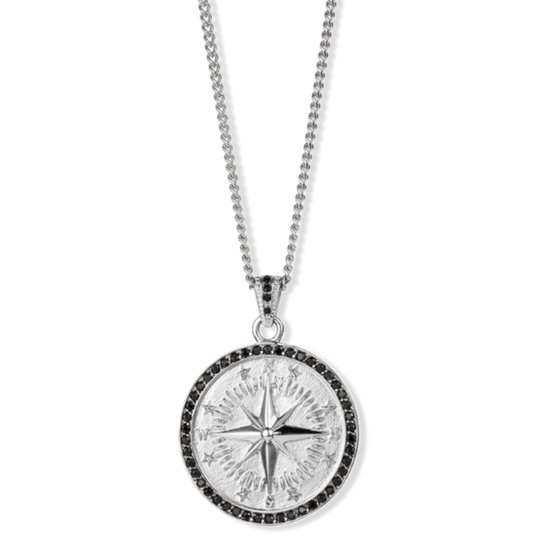 Thomasiny Medaillon Boussole Royal pour Homme – Acier Stanley, Couleur Argent , avec Chaîne Cubaine de 52 cm