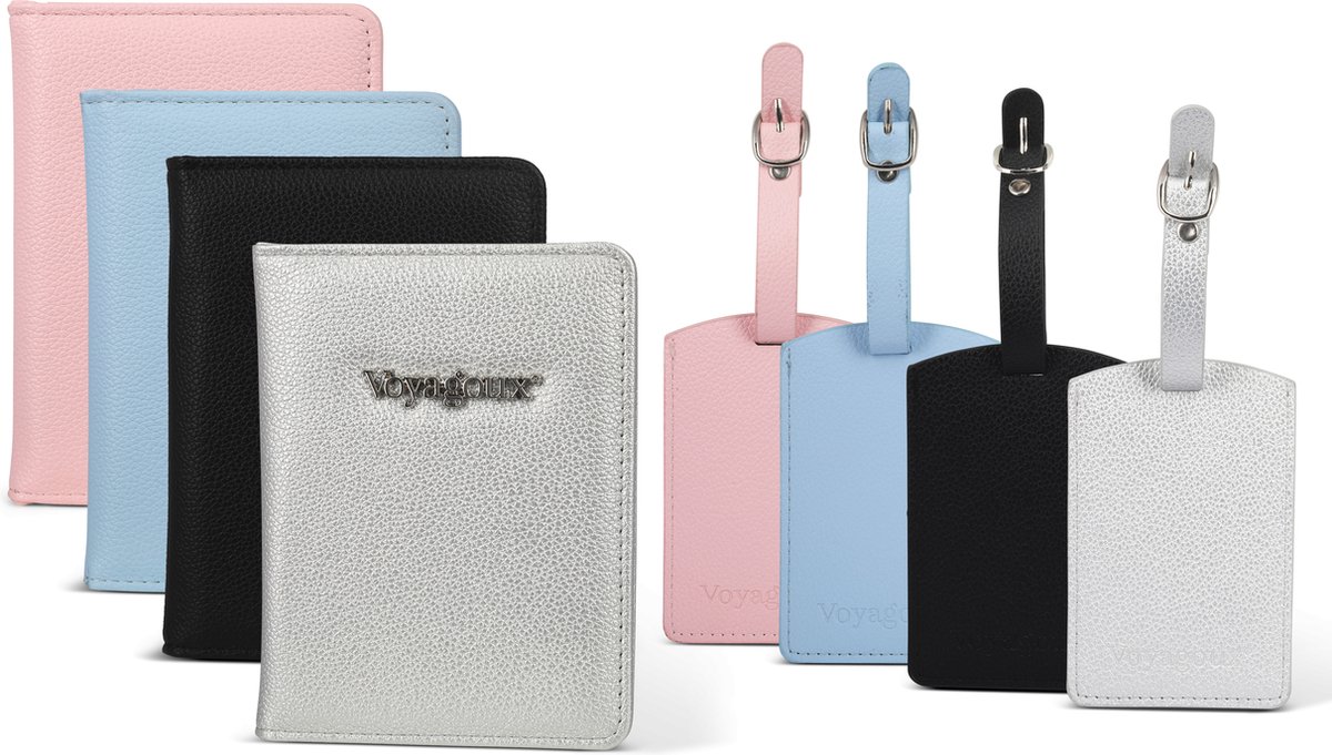 Voyagoux® Paspoort Hoesje / Bagagelabel Set - Paspoorthoezen - Bagagelabel Voor Koffers - Zilver
