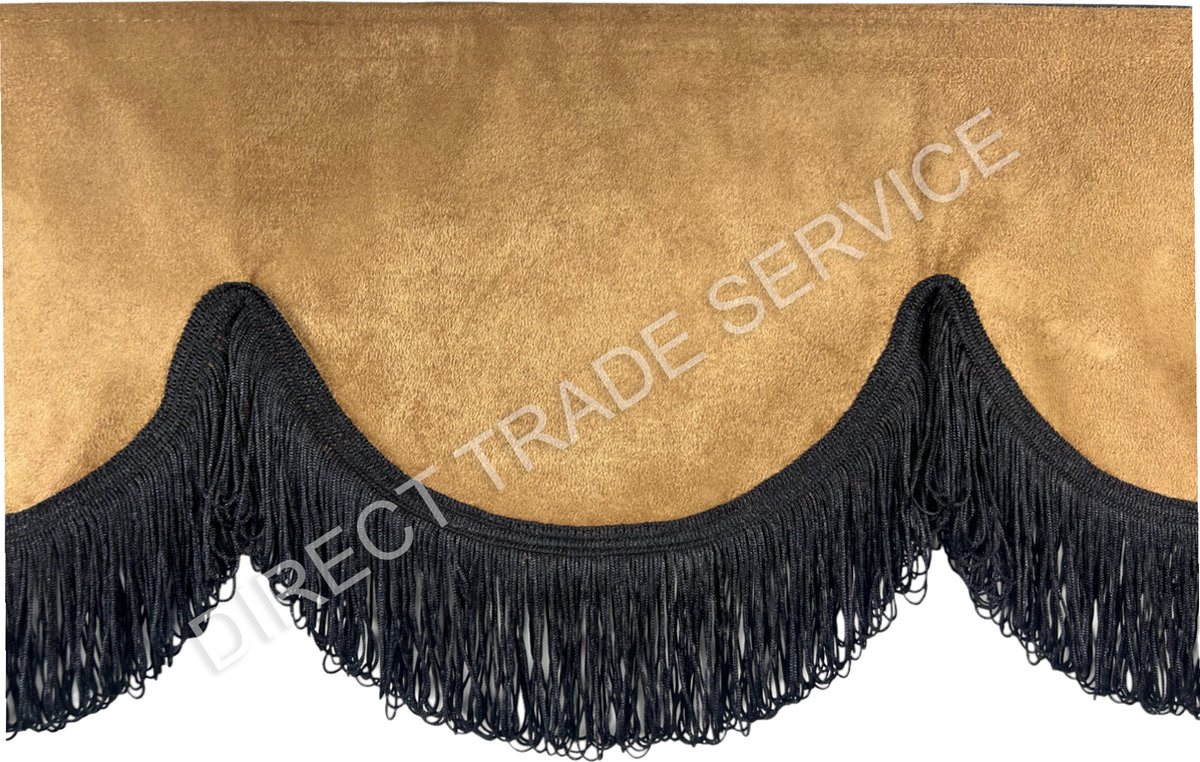 Raamband mokka met zwarte franjes, 250x18 cm, incl velcro 2 zijden hetzelfde materiaal voor vrachtwagen, caravan, tractor, truck, enz
