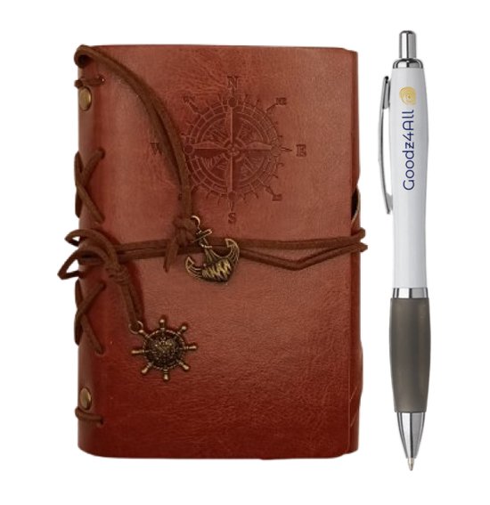 Carnet de voyage Vintage en cuir marron Goodz4All A6 avec stylo – Papier Blanco