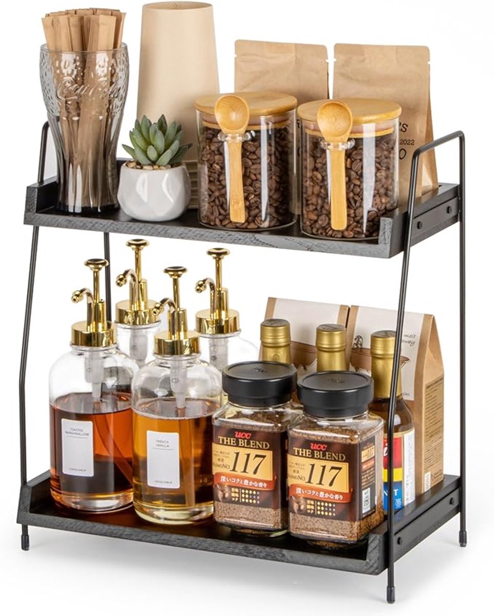 Zwarte koffiemok en schotelhouder - 4 haak upgrades, toonbank en bar organizer Zwarte koffiemok en schotelhouder - 4 haak upgrades, toonbank en bar organizer