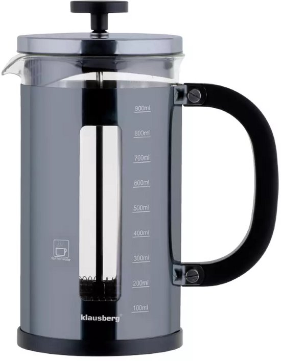 Klausberg Piston Brewer 1L - Grafietkleurige Koffie- en Theebrouwer - Piston French Press - Koffiemaker - Cafetière - Glas
