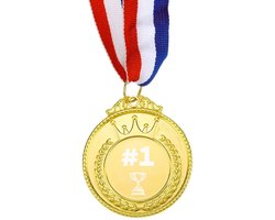 Medaille | Goud | #1 | Inclusief Lint | Metaal | 65 MM