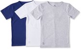 Little Label - jongens T-shirt - 3 pack - blauw grijs wit combi - 146-152 / 12Y - extra zachte bio-katoen