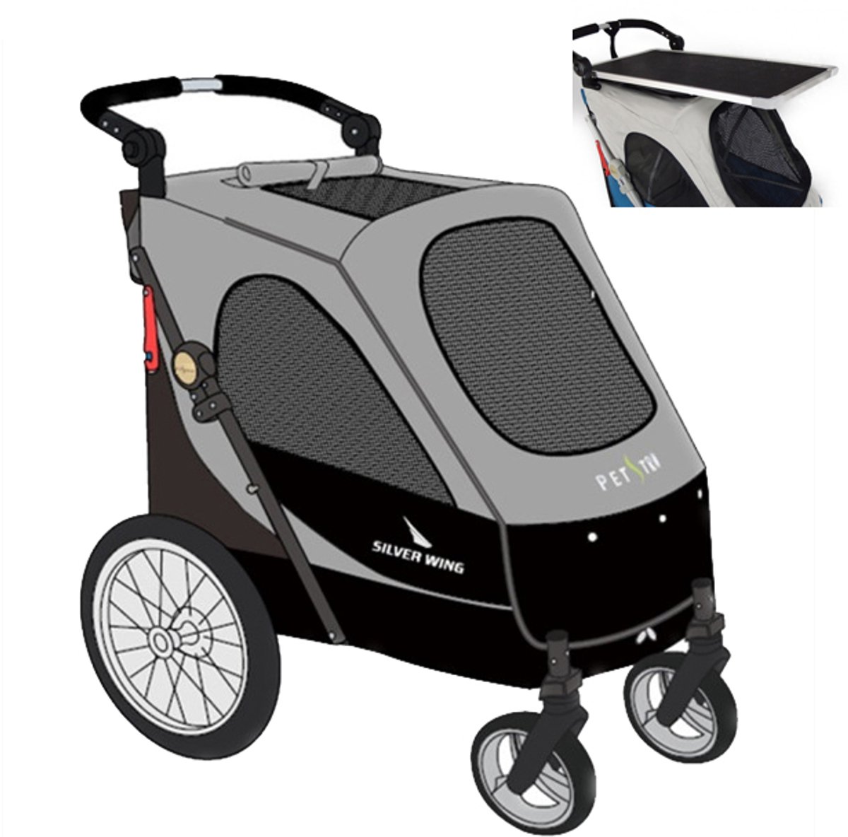 Hondenbuggy + Tafel Petstro XL Antraciet tot 55 kg