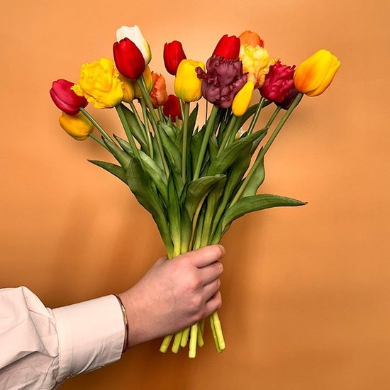 tulp artificielle Countryfield Perruche - 5x - jaune - toucher réaliste - 40 cm - fleurs décoratives