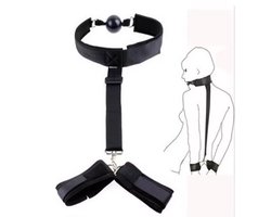 CHPN - SM mondbal met Handboeien - Handboeien met gag bal - Rugbondage - BDSM - Vastbinden - Seksspel - Sex - Erotiek - Rollenspel - Mondknevel