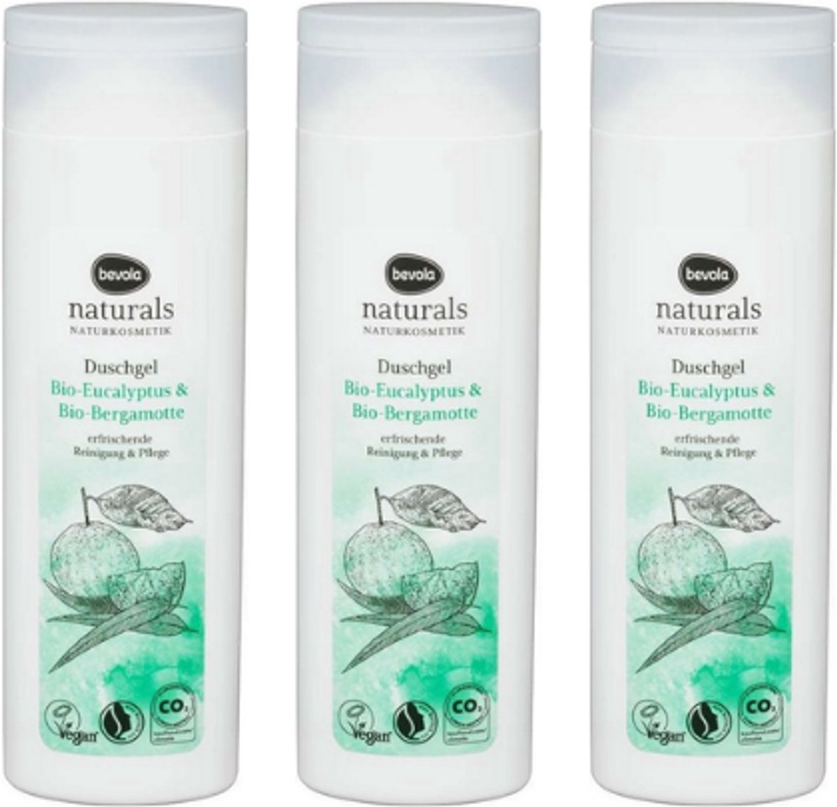Bevola Naturals Bio-Douchegel Eucalyptus & Bergamot | 3x 250 ml Multipack - Vegan Douchegel - Verfrissend en Verzorgend