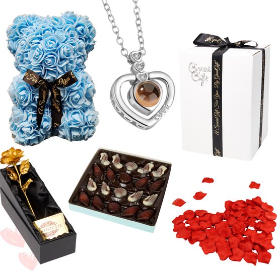Romantisch Cadeau Pakket - Liefdes Cadeau2025 - GreatGift - Blauwe beer - Luxe cadeau Voor vrouw - Liefde - Valentijn - Trouwen - Verjaardag - Geschenk Box - Cadeau -Love Box -Cadeau Box Met Romantische Cadeaus Voor Haar