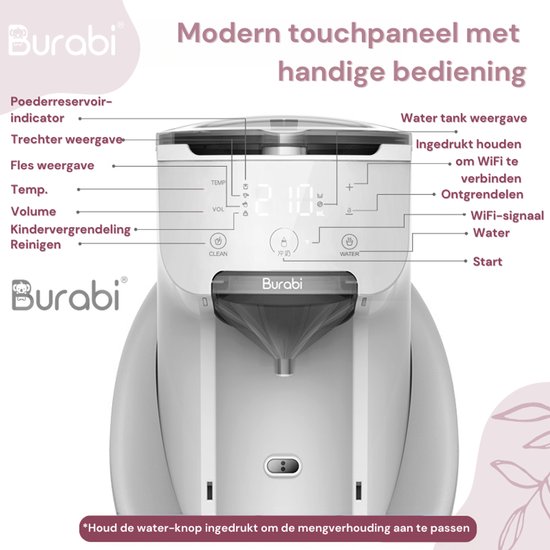 Burabi Baby Formula Maker - Automatische Babymelk Machine - Flessenwarmer met Thermoblock - WiFi App - Veiligheidsensoren - In 10 seconden flesvoeding van Merkloos — afbeelding 4