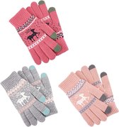 Lot de 3 paires de Gants thermiques pour femme, Gants d'hiver pour écran tactile, Mitaines tricotées épaisses doublées en polaire, Gants chauds pour smartphone, pour le ski, le Vélo, rose, rouge, Pink, Grijs