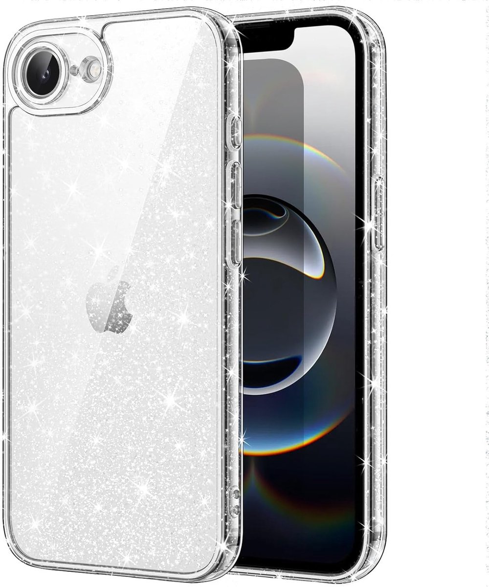 Exobox Geschikt voor Apple iPhone 16e - Schokbestendig - Bling Glitter Back Cover Hoesje - Transparant