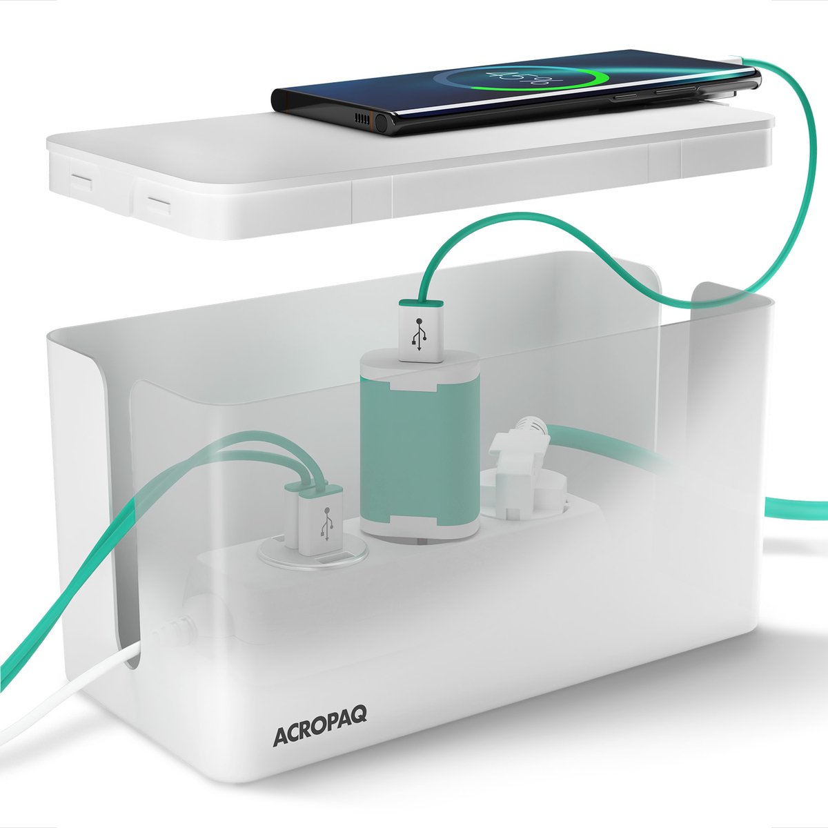 ACROPAQ Kabelbox Klein – 23,5 x 12 x 11,5 cm, Kunststof, Anti-slip, Wit – Kabelbox voor snoeren wegwerken, Cablebox, Kabelopbergdoos