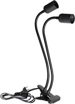 Dubbele kop clip lamphouder E27 met kabel en schakelaar EU stekker - Zwanenhals 360 graden flexibel - Zwart