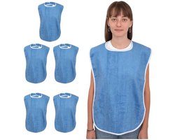 Ultiluxe® Slabben 5 stuks - Licht blauw/wit - Grote slabbetjes voor dames en heren - Slab voor ouderen, senioren, beperking, thuiszorg - Klittenband - Verzorging - Wasbaar, waterdicht, kledingbeschermer - Mannen en vrouwen