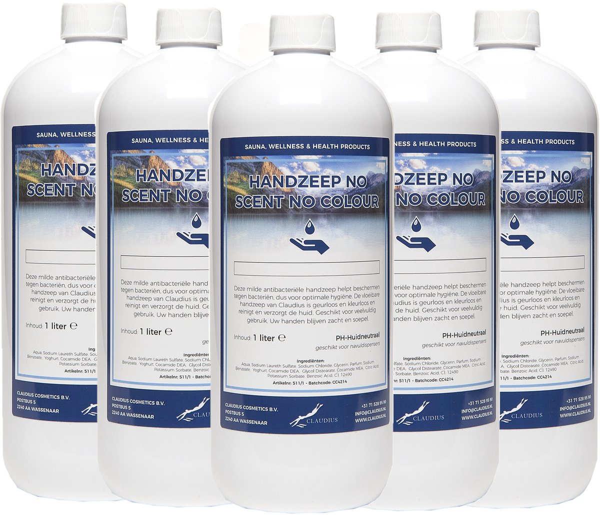 Handzeep No Scent, No Colour 1 liter - set van 5 stuks - Voordeelverpakking