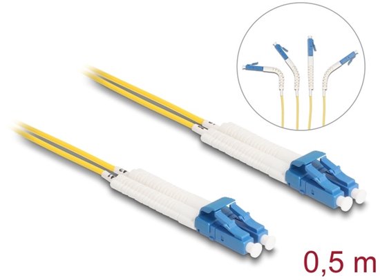Delock Optical Fiber Cable LC Duplex to LC Duplex singlemode OS2 angled 0.5 m