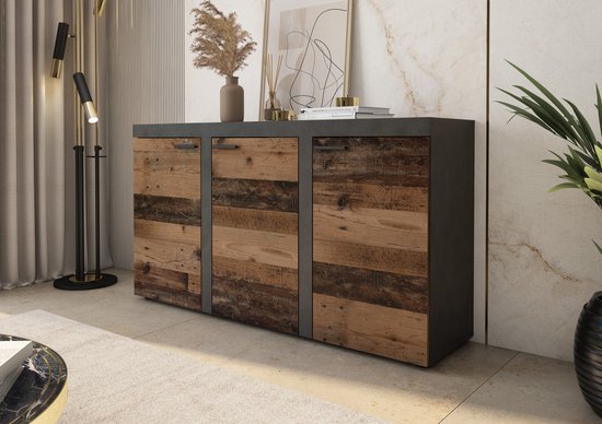 Promeubels - Dressoir Rocky 2 - Old wood / Antraciet - 149 cm - Commode - Woonkamer - Slaapkamer - Opbergkast