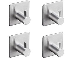 Knaak Zelfklevende Handdoekhaak Set - 4 Stuks - Zilver - Badkamer & Keuken - Sterke Plakstrip - Zonder Boren
