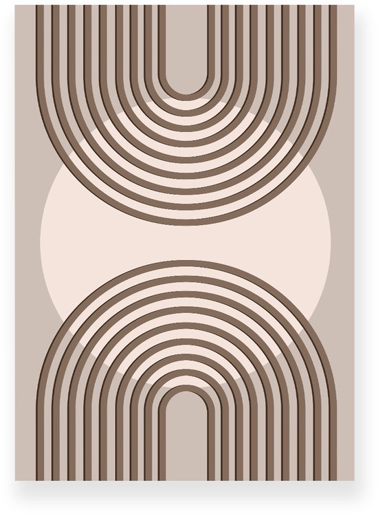 Poster 50x70 cm - Halve Bogen - Cirkel - Bruin - Beige - Abstract - Japandi - Muurdecoratie - Wanddecoratie