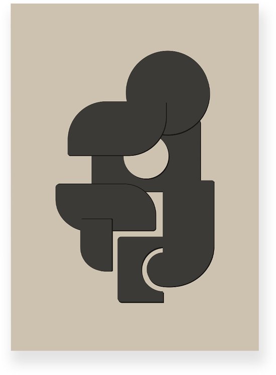 Poster 50x70 cm - Abstracte Vormen - Donkergrijs - Taupe - Minimalistisch - Japandi - Muurdecoratie - Wanddecoratie