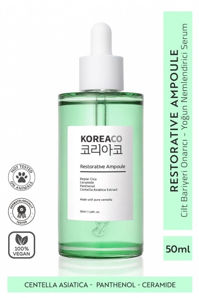 Goedkoopste Koreaco - Restorative Ampoule | Serum | Pure Centella Asiatica | Panthenol | Hydrateert en Kalmeert de huid | Herstellende, verhelderende, 24-uurs hydraterende ampul | 50 ml |