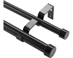 VEVOR Gordijnroeden Binnenrail 2-Rail, 92-183cm Gordijnroeden 13,6 Kg Draagvermogen Verstelbaar met Afgeronde Kop En Beugel - decoratieve Ramen voor Woonkamer Slaapkamerraam / Zwart