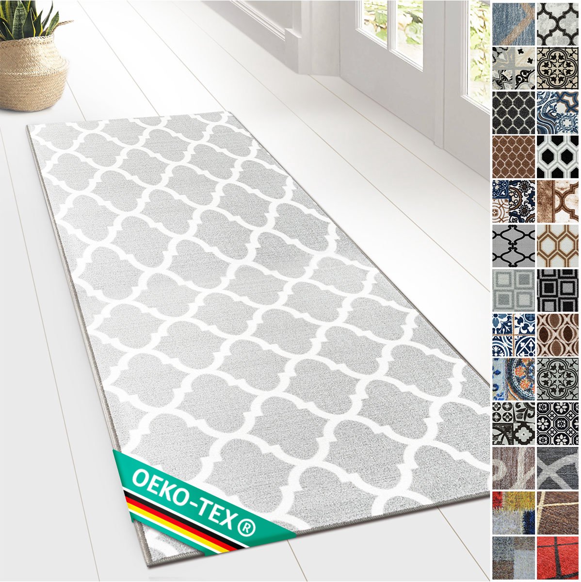 Floordirekt Tapijtloper Navan - Met Patroon - Op Maat gemaakte Fijne Lus Tapijtloper Voor Keuken, Hal & Woonkamer - 80 x 300 cm Grijs
