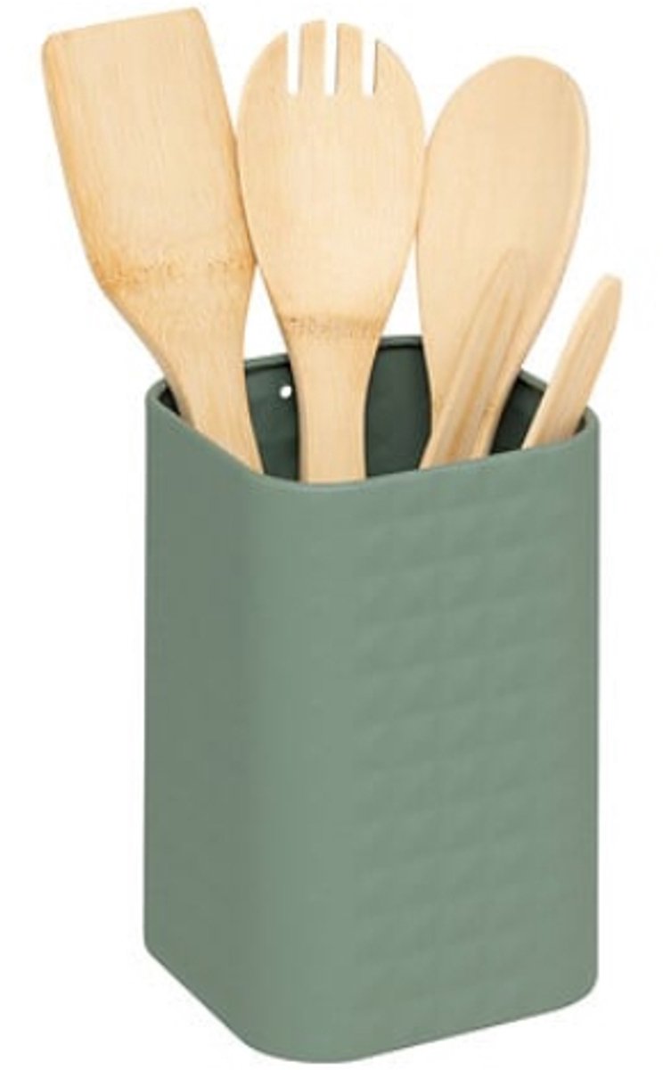 5Five Bestekhouder - Lepel, vork, spatel en tang - 12x12x30cm - Groen