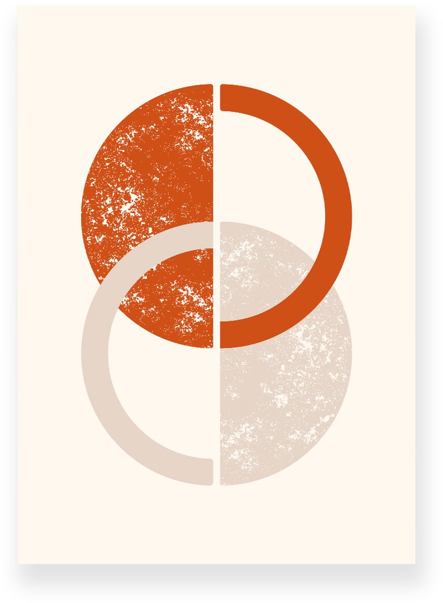 Yisual Poster 20x30 cm - Halve Manen - Cirkels - Terracotta - Beige - Abstract - Modern - Muurdecoratie - Wanddecoratie