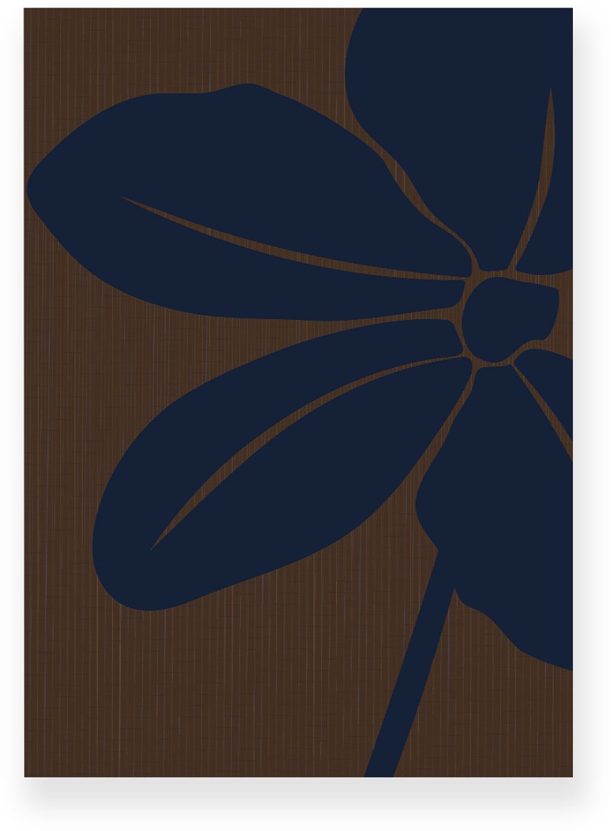 Yisual Poster 30x40 cm - Bloem - Bladeren - Donkerbruin - Donkerblauw - Minimalistisch - Botanisch - Muurdecoratie - Wanddecoratie