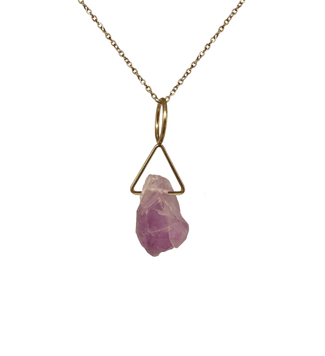 Amethist edelsteen ketting met hanger dames - Sieraden - Roestvrij staal ketting - Goudkleurige ketting - 50 cm - Perfecte cadeau voor je dierbaar