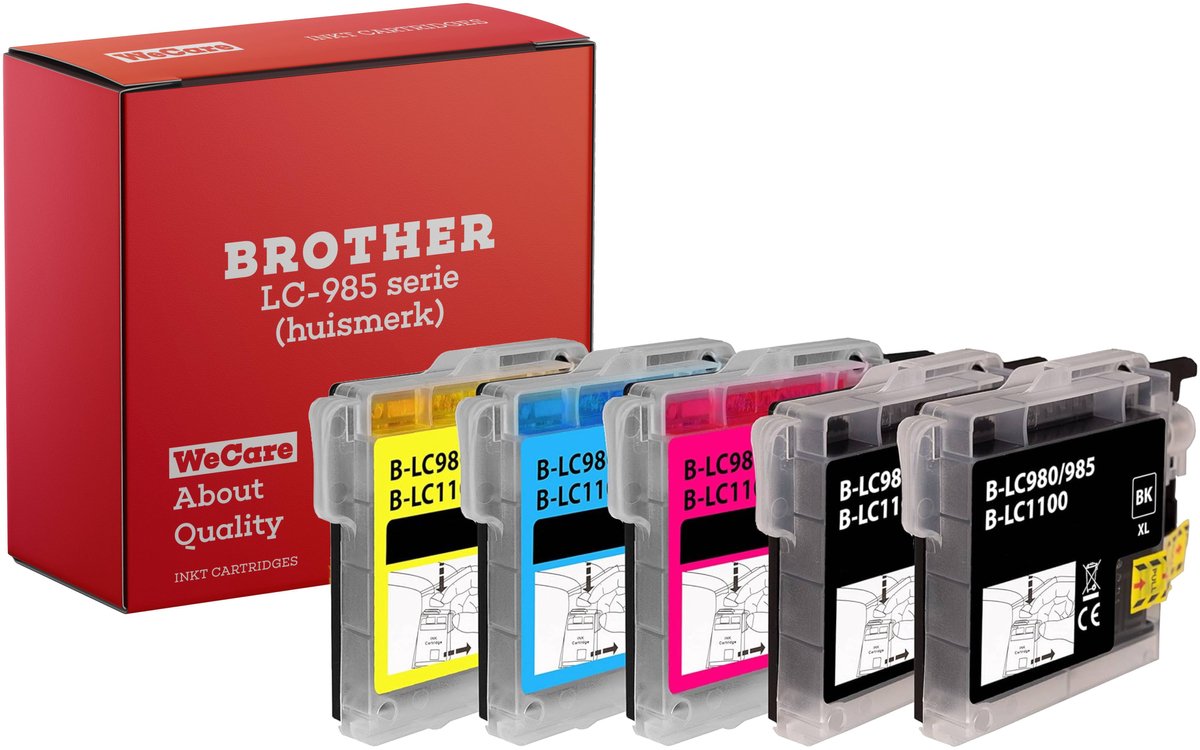 Image of 5-pack | Geschikt voor Brother LC985 XL Inktcartridges - 2x Zwart - 1x C, M & Y - Geschikt voor MFC/DCP J125 - J140W - J315W - J515W -J220 - J265W - J410 - J415W