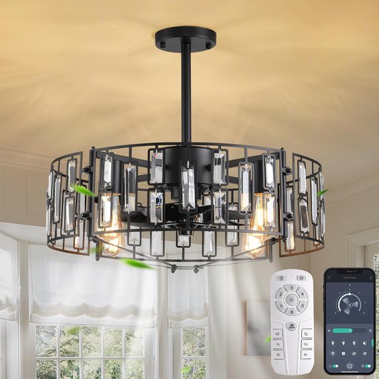 Plafondventilator met lamp en afstandsbediening Retro E27 ventilator Plafondlamp Industriële ijzeren kooi Plafondlamp Stil Onzichtbare ventilatorlamp voor woonkamer Slaapkamer Kantoor verlichting