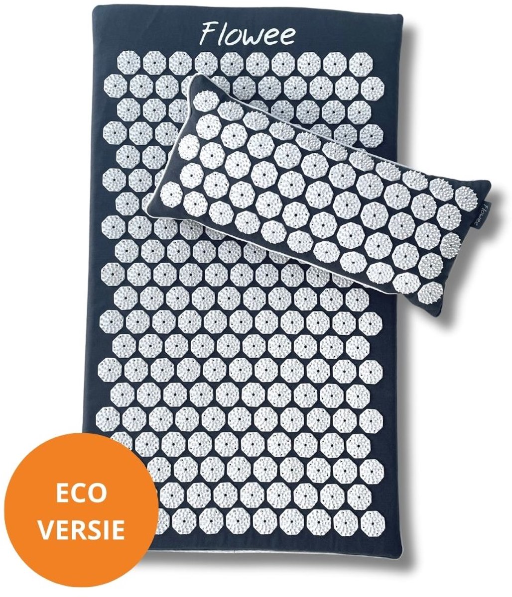 Goedkoopste Flowee Spijkermat ECO & spijkerkussen SET - Grijs met wit - Vulling Kokosvezels & Boekweitkaf (77x45 22x44cm) - Acupressuur Mat - Spijkerbed - Acupunctuur - Shakti Massage