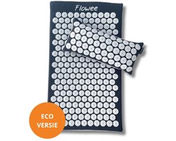 Flowee Spijkermat ECO & spijkerkussen SET - Grijs met wit - Vulling Kokosvezels & Boekweitkaf (77x45+22x44cm) - Acupressuur Mat - Spijkerbed - Acupunctuur - Shakti Massage - Vijf jaar Garantie