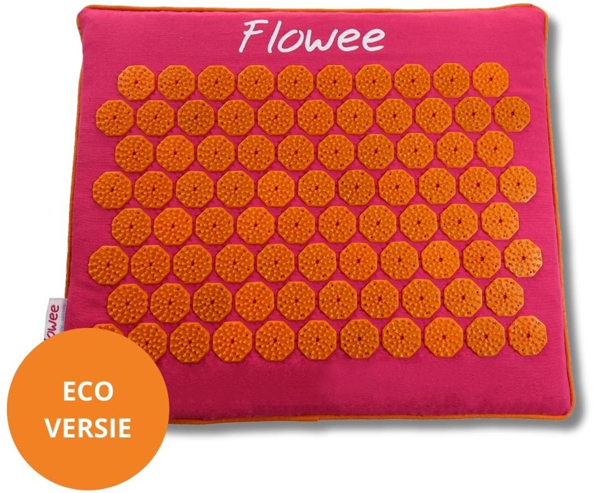 Goedkoopste Flowee Spijkermat klein ECO - Fuchsia met Oranje - Vulling Kokosvezels & Boekweitkaf - 44x37 cm - Acupressuur Mat - Spijkerbed - Acupunctuur - Shakti Massage