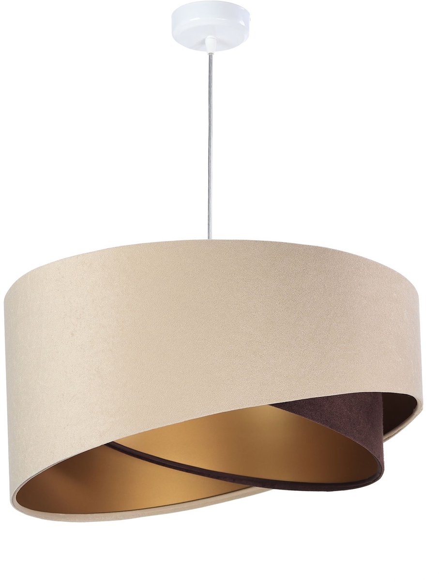 Licht-Erlebnisse - Marlon - Hanglamp - E27 - van - Velours (microvezel) PVC metaal - in - Wit beige goud bruin