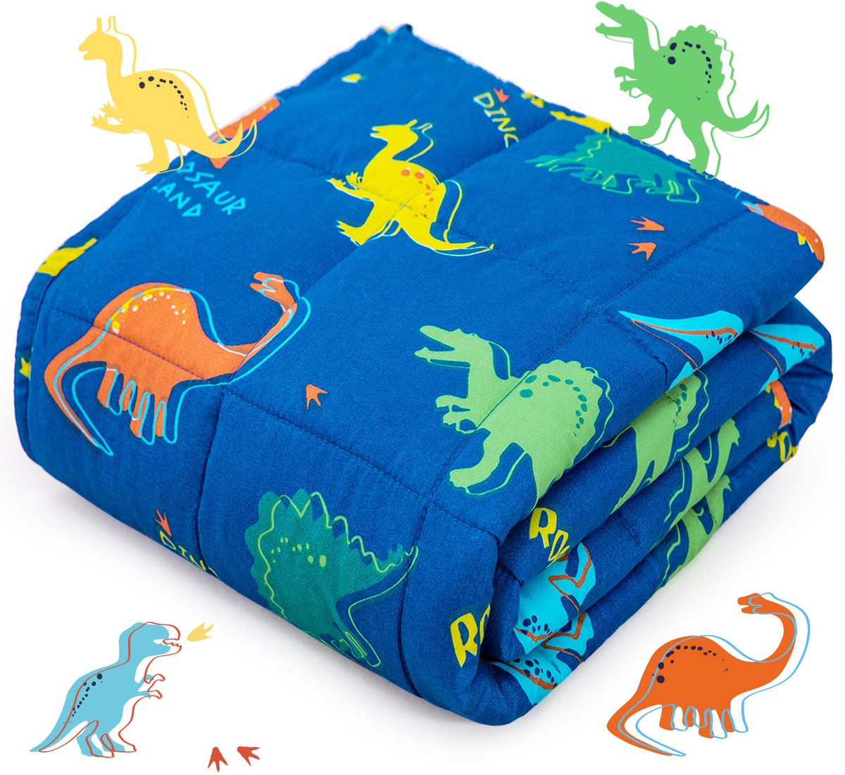 Sivio-Verzwaringsdeken Kind 2,3kg - 90 x 120cm - Zwaartedeken - Weighted Blanket - Verzwaarde Deken - Oeko Tex Keurmerk-Kind Beter slapen-Blauwe Dinosaurus