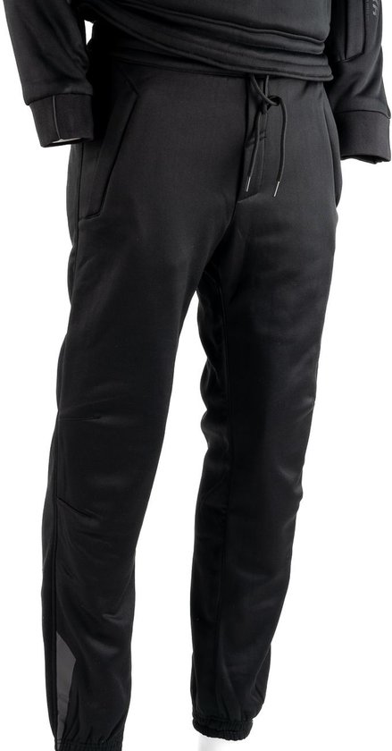 Zwarte joggingbroek met trekkoord, steekzakken en elastische enkelbanden met grijs detail.